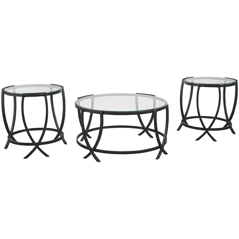 Ashley Furniture Tarrin 3 Piece Glass Top Coffee Table Set In