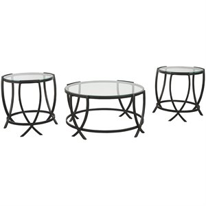 ashley furniture tarrin 3 piece glass top coffee table set in black