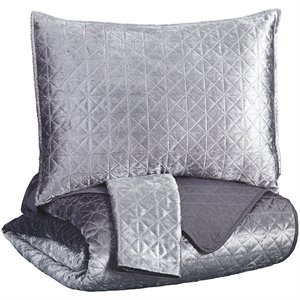 ashley maryam sheen velvet coverlet set in gray