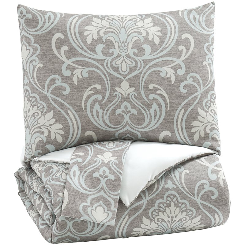 Ashley Furniture Noel 3 Piece Medallion King Comforter Set In Gray