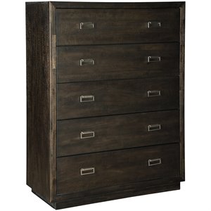 ashley furniture hyndell 5 drawer chest in dark brown