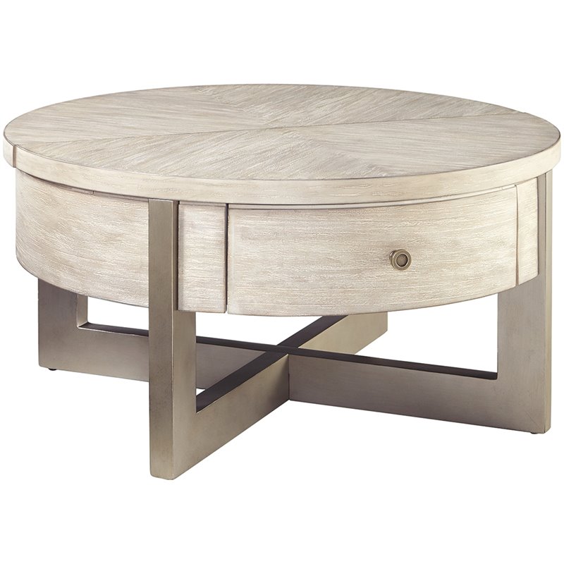 Ashley Furniture Urlander Round Lift Top Coffee Table In Whitewash