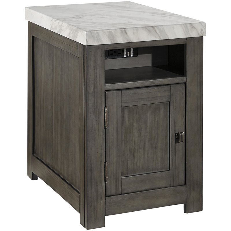 Ashley Furniture Vineburg 1 Door Faux Marble Top End Table In Gray