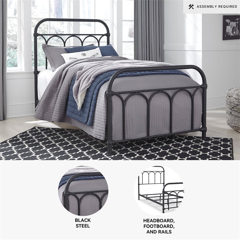 Ashley Furniture Nashburg Steel Metal Spindle Frame Twin Bed in Matte Black