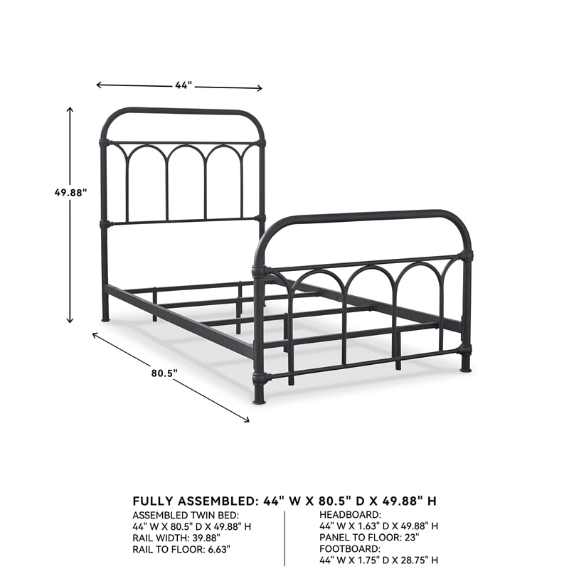 Ashley Furniture Nashburg Steel Metal Spindle Frame Twin Bed in Matte Black