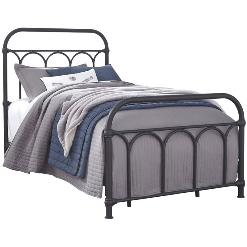 Ashley Furniture Nashburg Steel Metal Spindle Frame Twin Bed in Matte Black