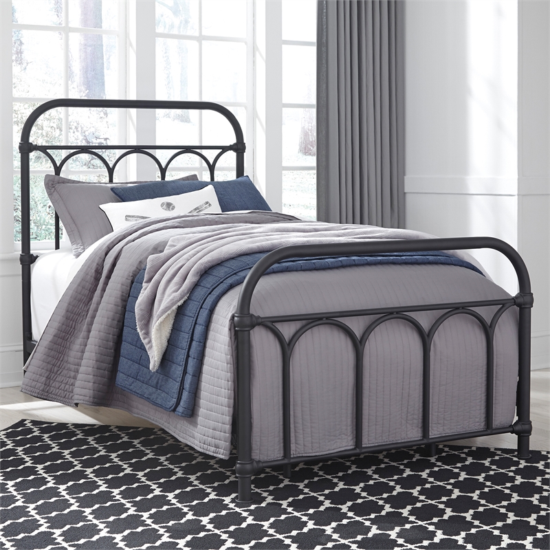Ashley Furniture Nashburg Steel Metal Spindle Frame Twin Bed in Matte Black