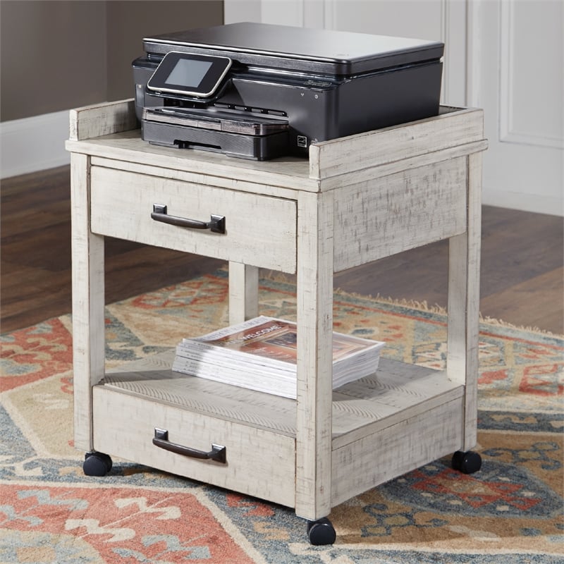 Ashley Furniture Carynhurst 2 Drawer Mobile Printer Stand in Whitewash