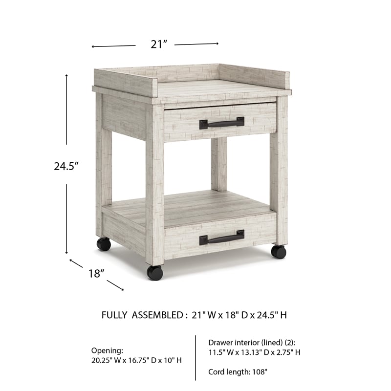 Ashley Furniture Carynhurst 2 Drawer Mobile Printer Stand in Whitewash