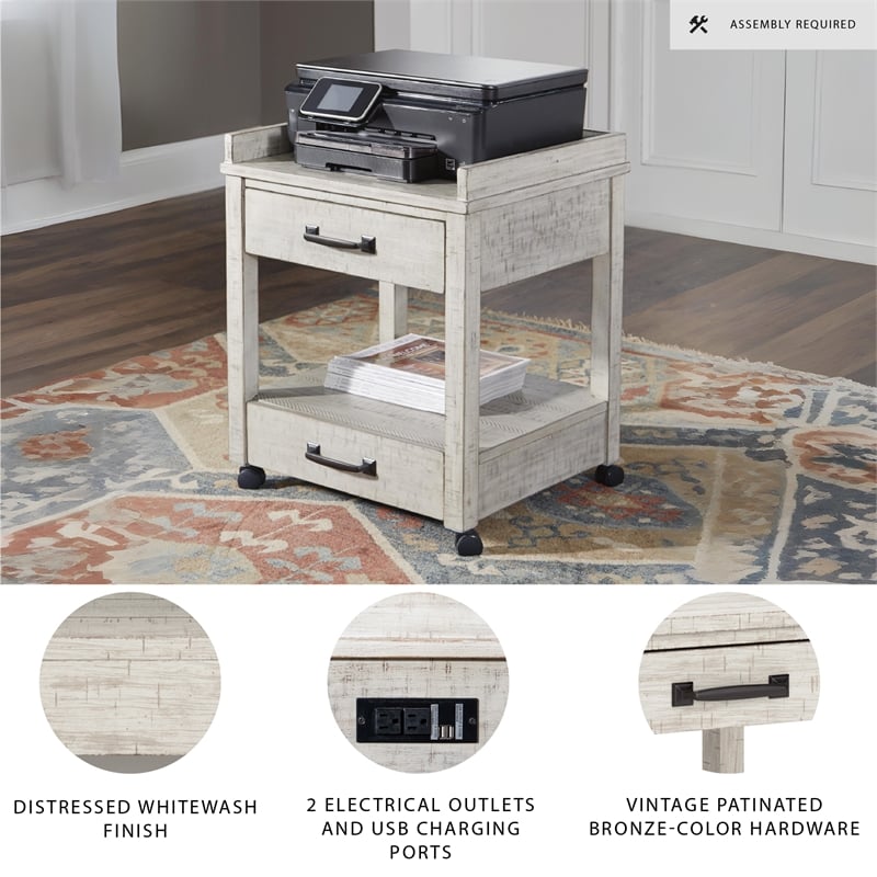 Ashley Furniture Carynhurst 2 Drawer Mobile Printer Stand in Whitewash