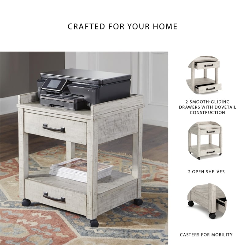 Ashley Furniture Carynhurst 2 Drawer Mobile Printer Stand in Whitewash