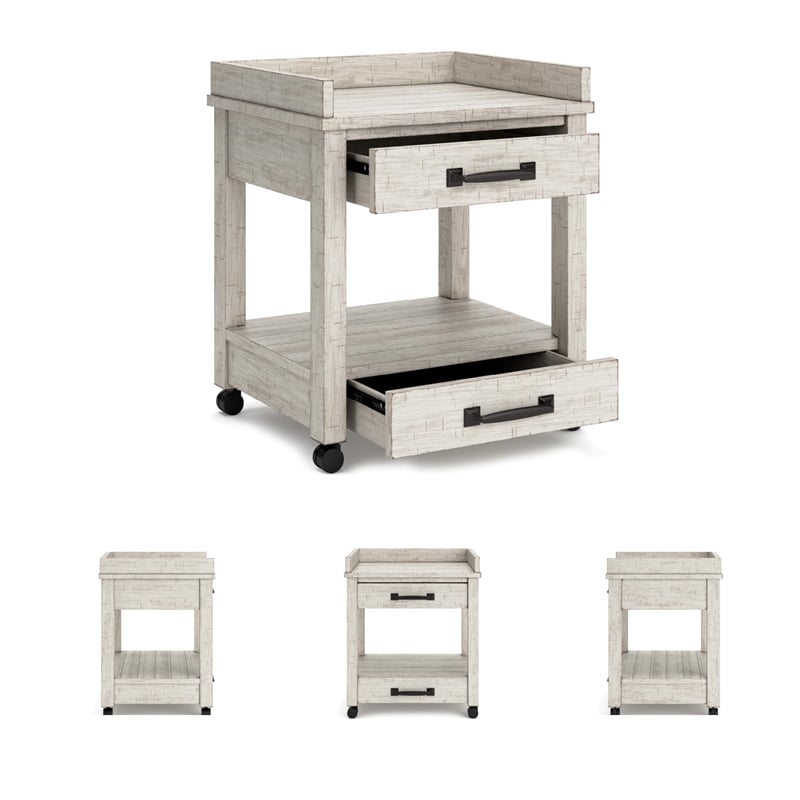 Ashley Furniture Carynhurst 2 Drawer Mobile Printer Stand in Whitewash