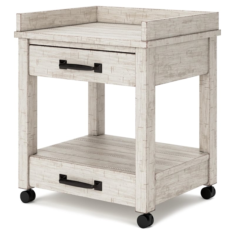 Ashley Furniture Carynhurst 2 Drawer Mobile Printer Stand in Whitewash