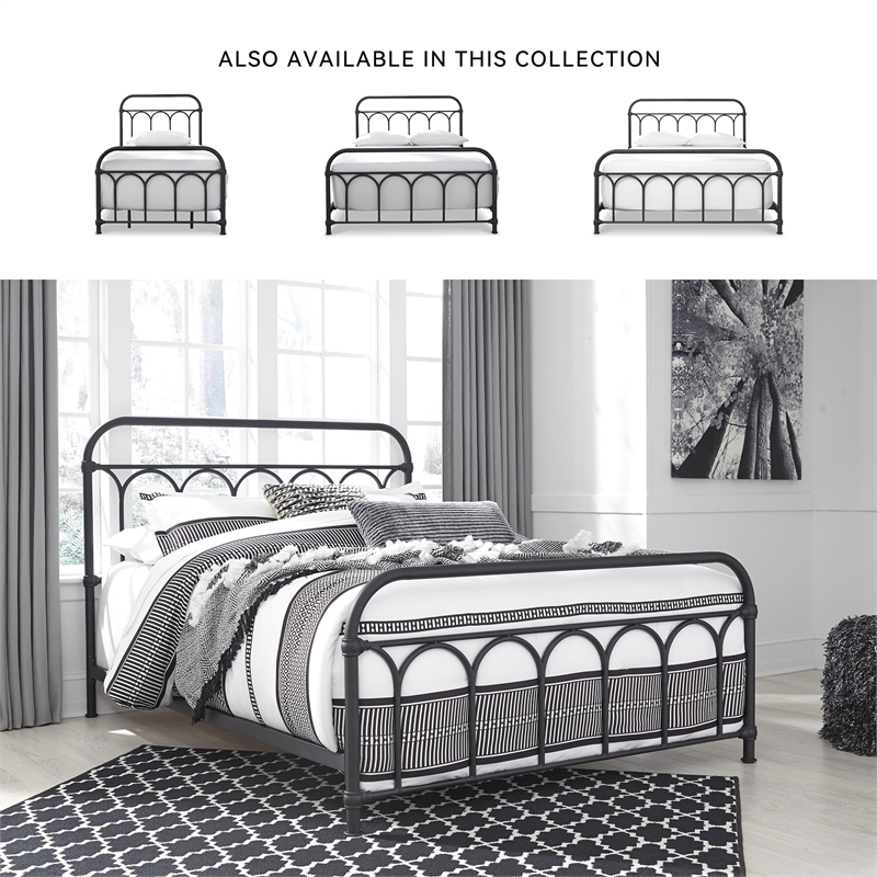 Ashley Furniture Nashburg Steel Metal Spindle Frame Queen Bed in Matte Black