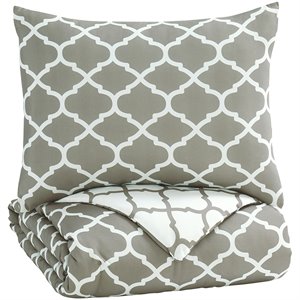 ashley media geometric reversible comforter set in gray and white