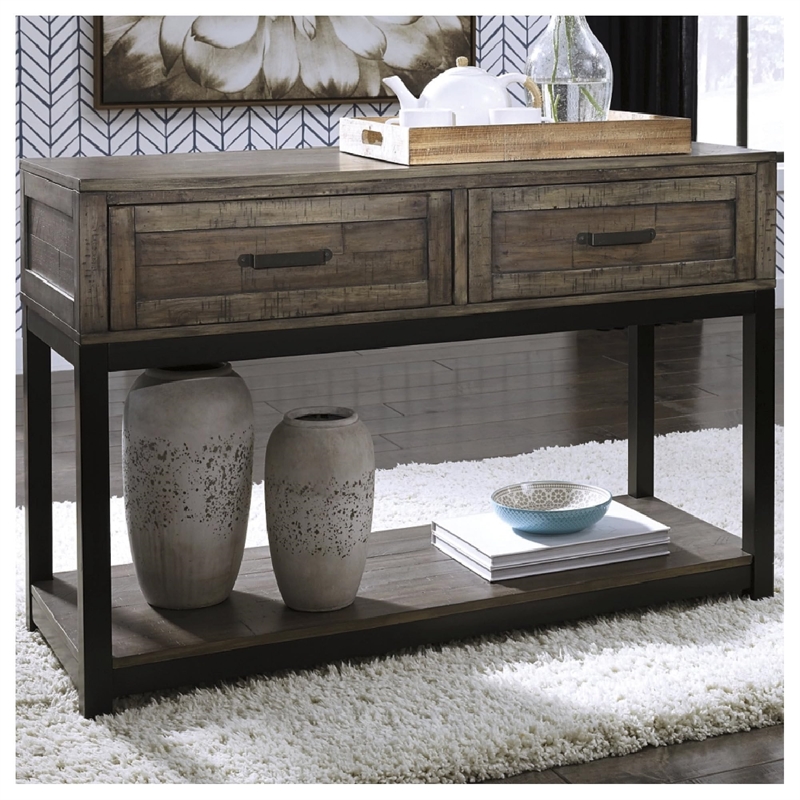 Signature Design by Ashley Johurst 2 Drawer Console Table in Grayish Brown