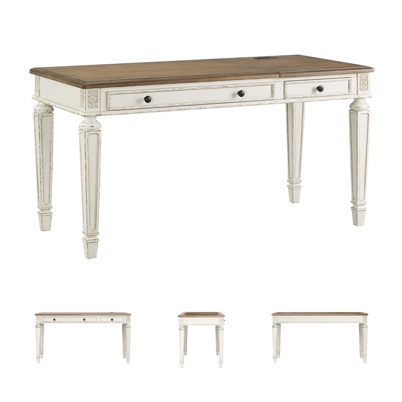 Ashley Furniture Realyn 2 Drawer Lift Top Writing Desk in White and Brown