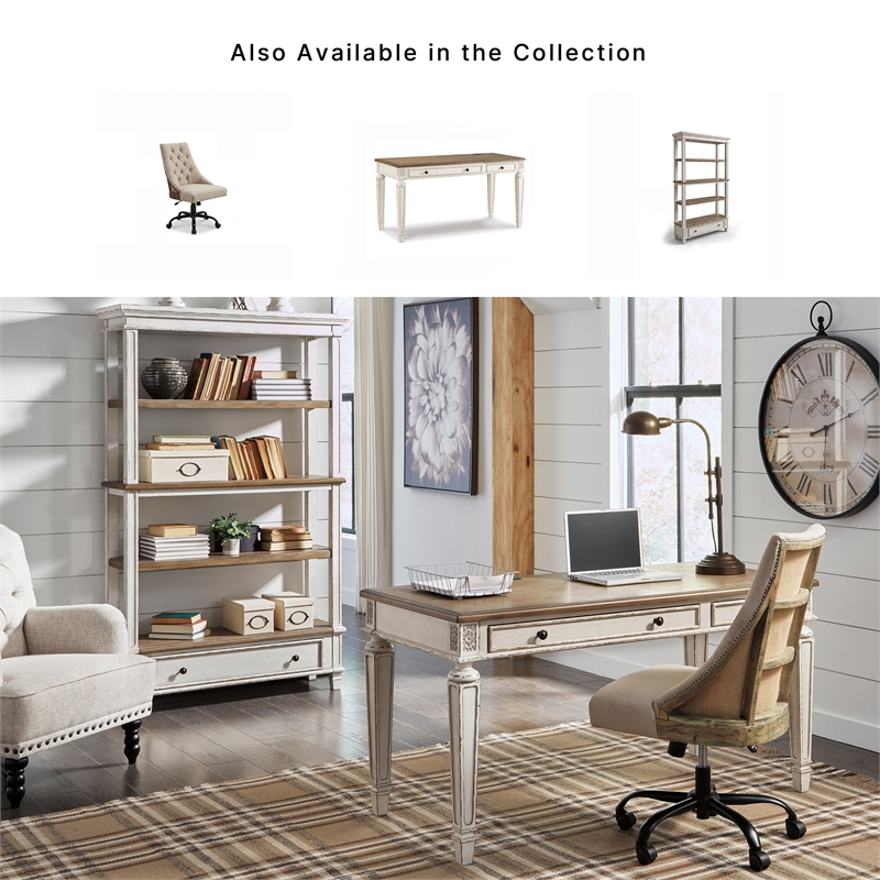 Ashley Furniture Realyn 2 Drawer Lift Top Writing Desk in White and Brown