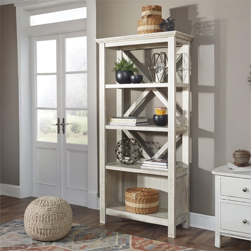 Ashley Furniture Carynhurst 4 Shelf Crossbuck Bookcase in Whitewash