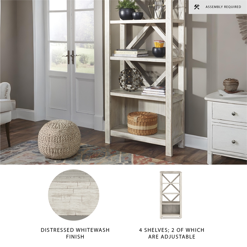 Ashley Furniture Carynhurst 4 Shelf Crossbuck Bookcase in Whitewash