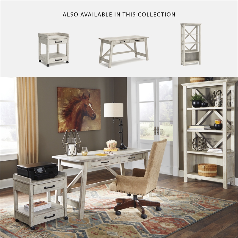 Ashley Furniture Carynhurst 4 Shelf Crossbuck Bookcase in Whitewash