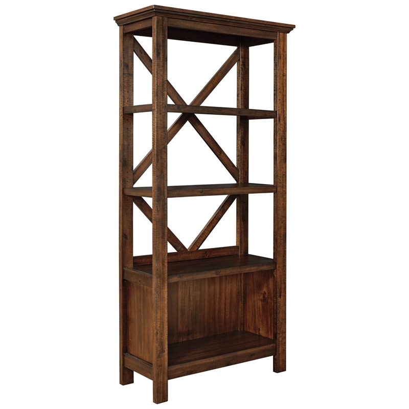 Ashley Furniture Baldridge 4 Shelf Crossbuck Bookcase in Rustic Warm Brown
