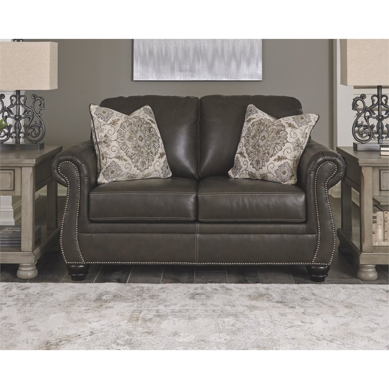 Signature Design By Ashley Lawthorn Leather Loveseat In Slate 3260335