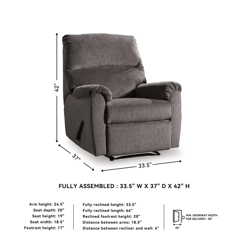 Signature Design by Ashley Nerviano Zero Wall Recliner in Gray
