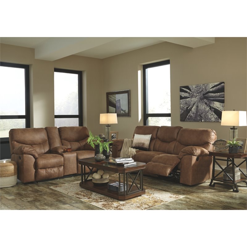 Signature Design by Ashley Boxberg Reclining Loveseat with Console in Bark Cymax Business