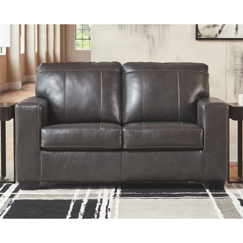 Signature Design by Ashley Morelos Leather Loveseat in Gray