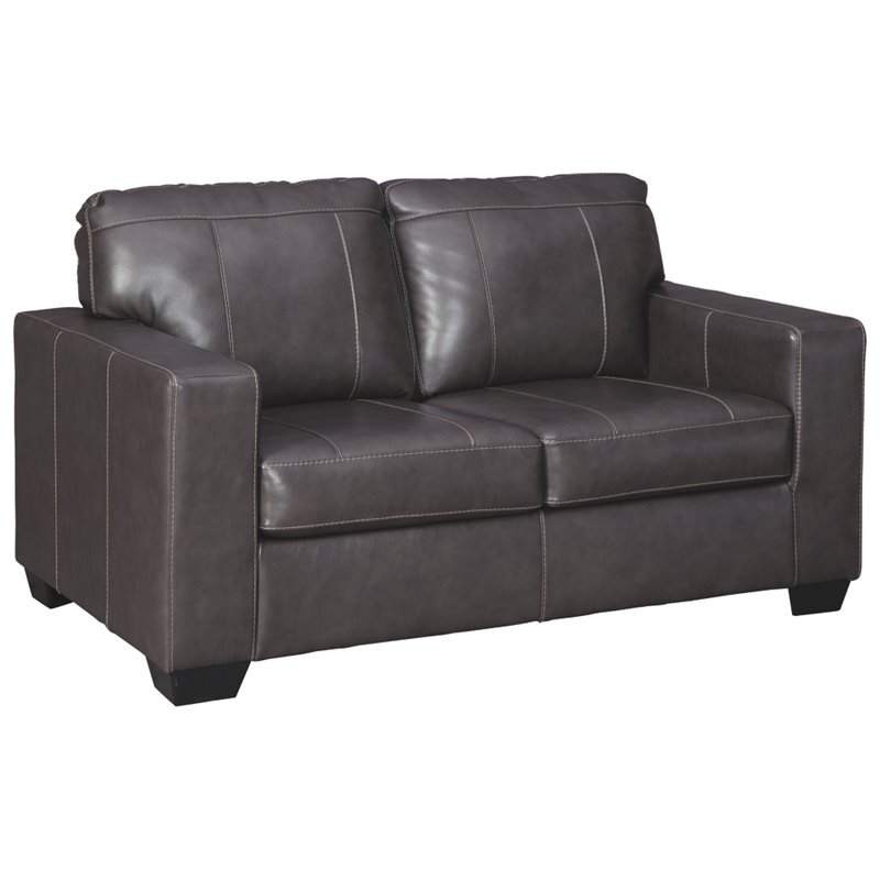 Signature Design by Ashley Morelos Leather Loveseat in Gray