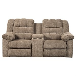 signature design by ashley workhorse reclining loveseat with console in cocoa