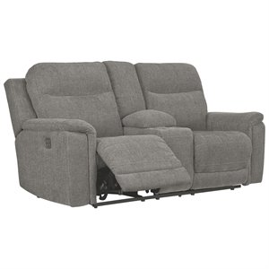 signature design by ashley mouttrie power reclining loveseat in smoke