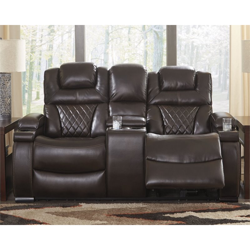 Signature Design by Ashley Warnerton Power Reclining Loveseat in Chocolate