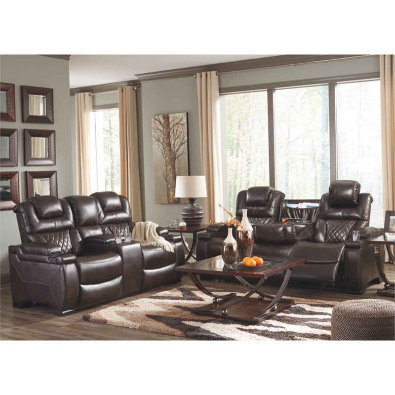Signature Design by Ashley Warnerton Power Reclining Loveseat in Chocolate