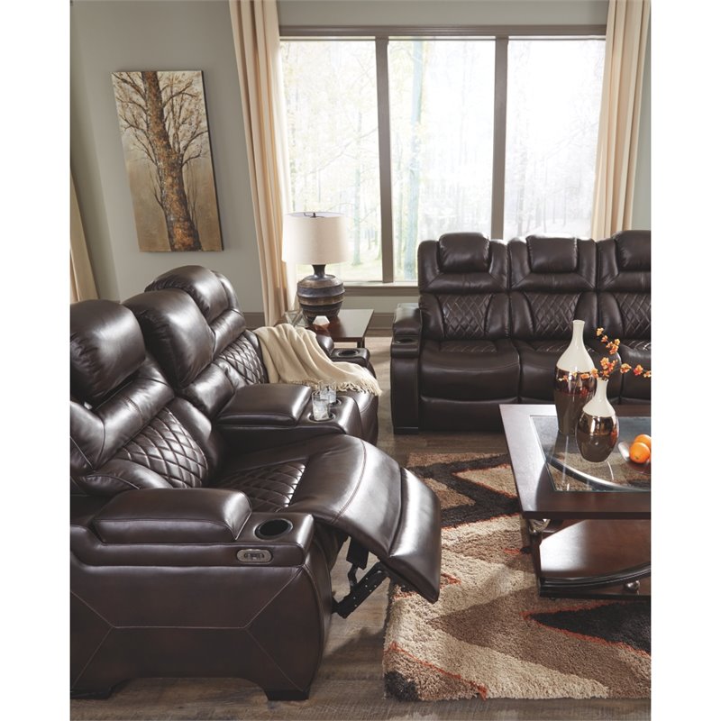 Signature Design by Ashley Warnerton Power Reclining Loveseat in Chocolate