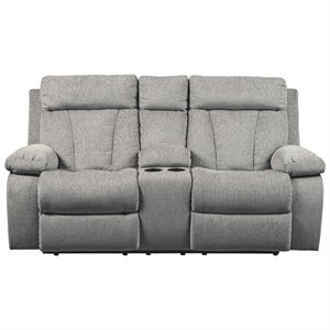 signature design by ashley mitchiner reclining loveseat with console in fog