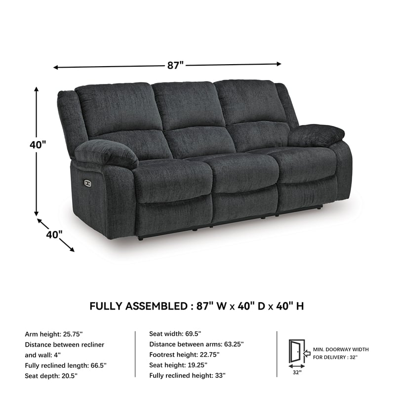 Signature Design by Ashley Draycoll Power Reclining Sofa in Slate