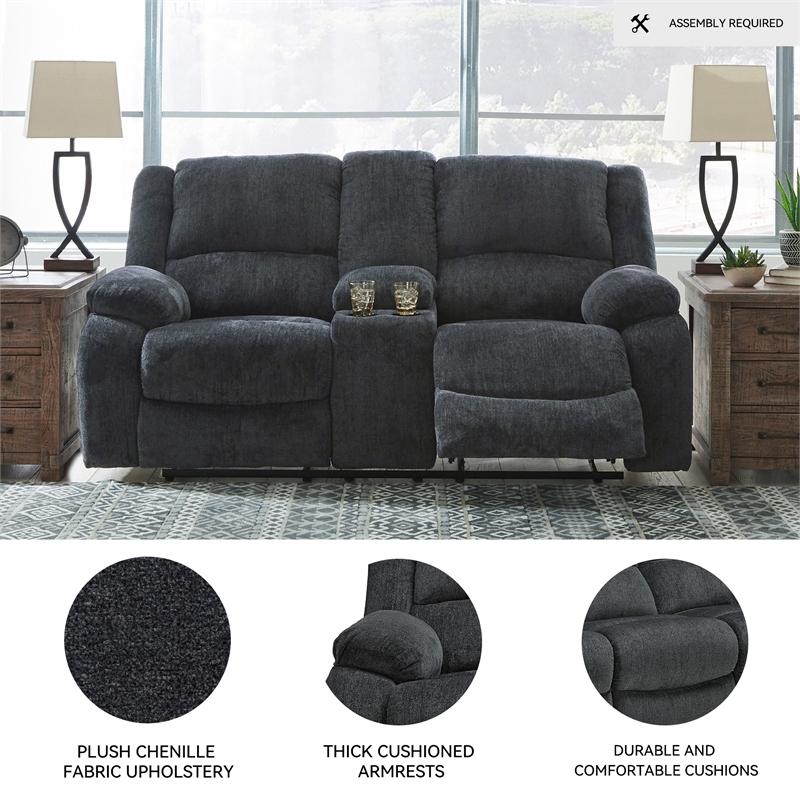 Signature Design by Ashley Draycoll Reclining Loveseat with Console in Slate