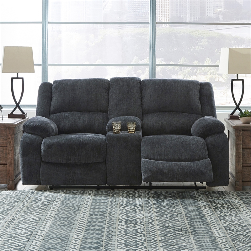 Signature Design by Ashley Draycoll Reclining Loveseat with Console in Slate