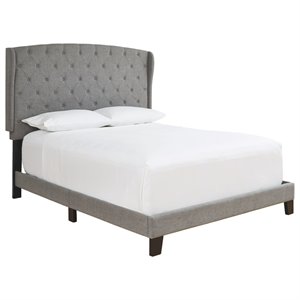 signature design by ashley vintasso upholstered wingback bed in gray