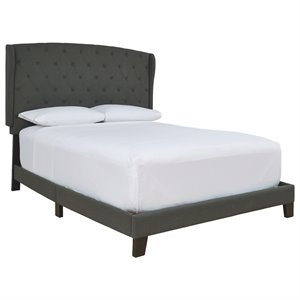 signature design by ashley vintasso upholstered wingback bed in charcoal