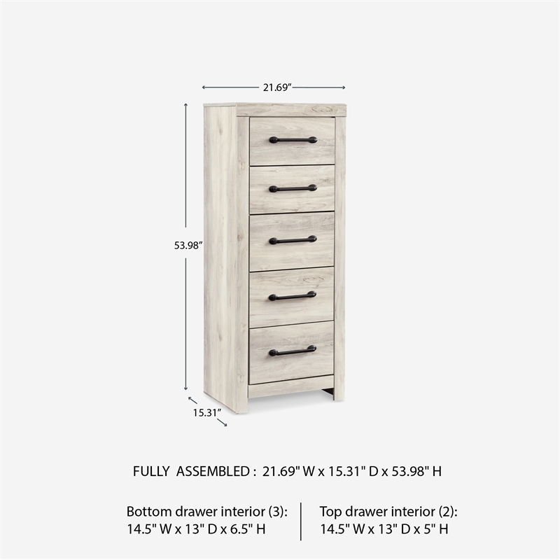 Signature Design by Ashley Cambeck Narrow 5 Drawer Chest in Whitewash