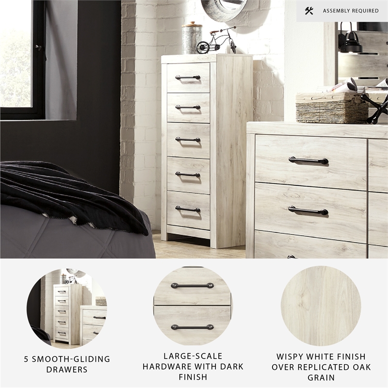 Signature Design by Ashley Cambeck Narrow 5 Drawer Chest in Whitewash