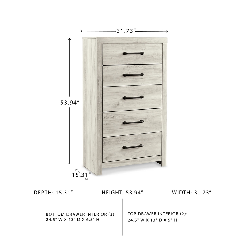 Signature Design by Ashley Cambeck 5 Drawer Chest in Whitewash
