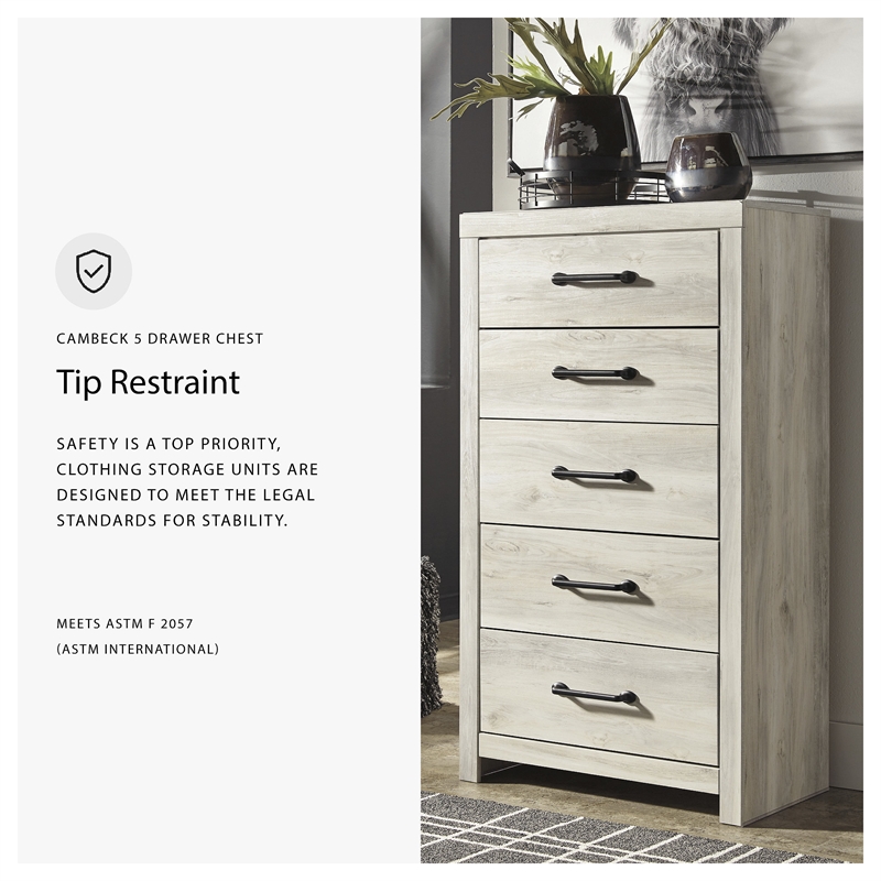 Signature Design by Ashley Cambeck 5 Drawer Chest in Whitewash