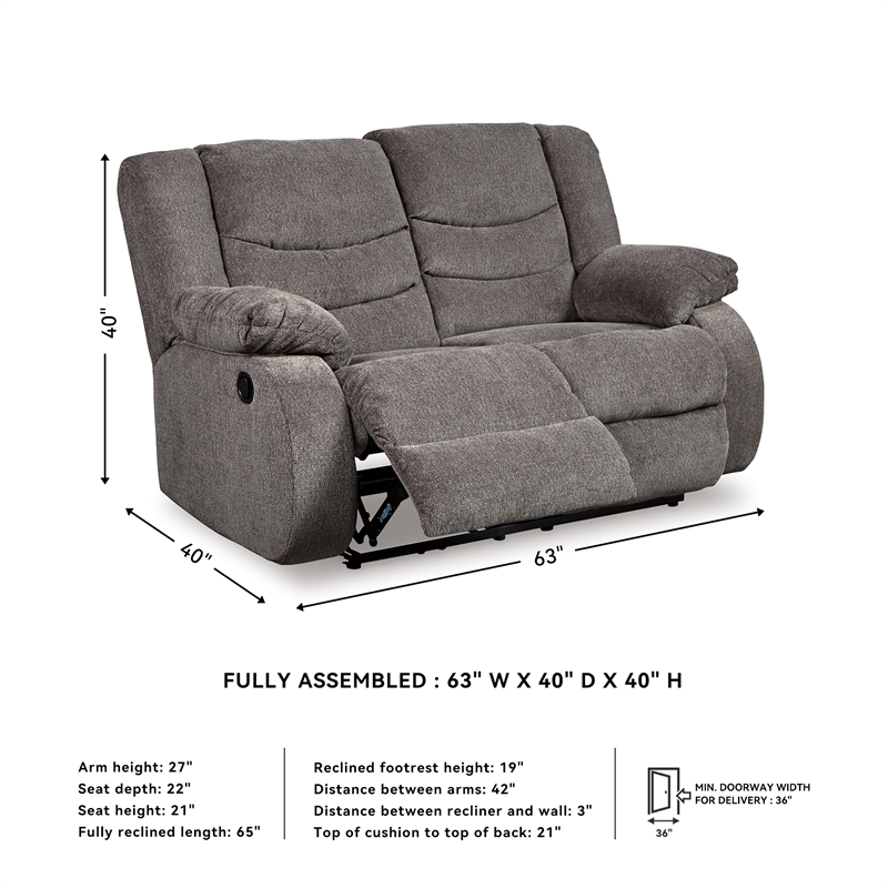Signature Design by Ashley Tulen Reclining Loveseat in Gray
