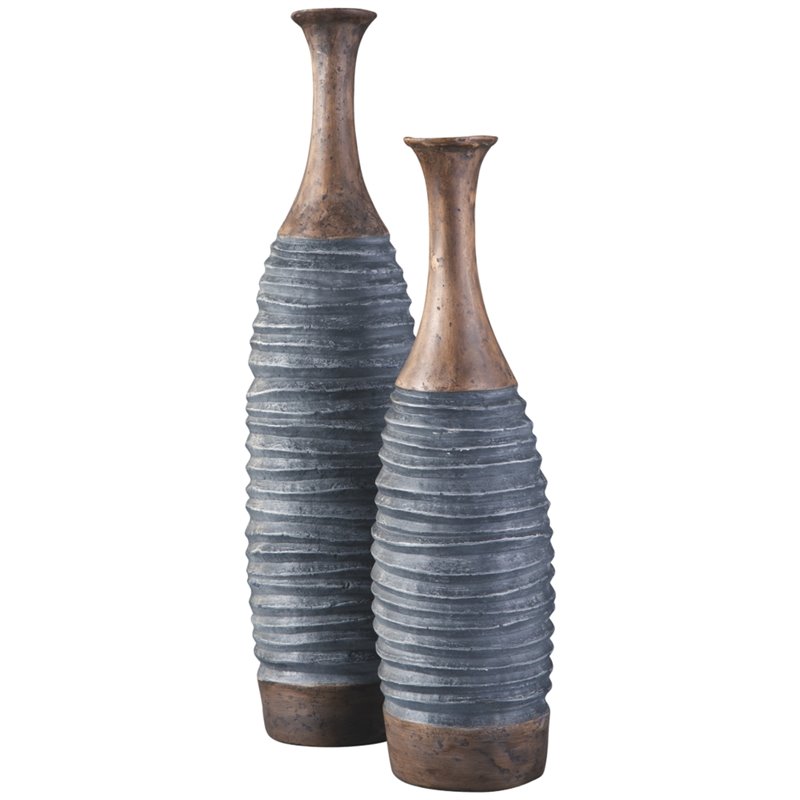 Signature Design by Ashley Blayze 2 Piece Vase Set in Antique Gray and Brown