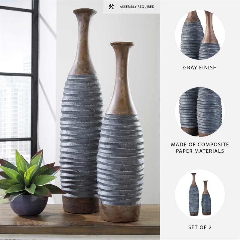 Signature Design by Ashley Blayze 2 Piece Vase Set in Antique Gray and Brown