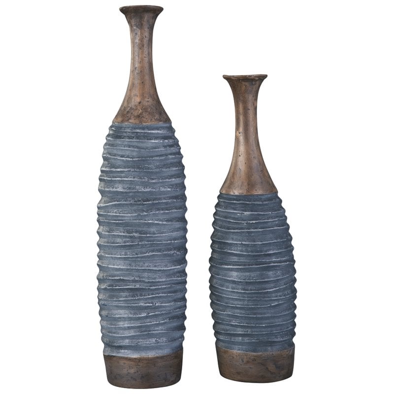 Signature Design by Ashley Blayze 2 Piece Vase Set in Antique Gray and Brown